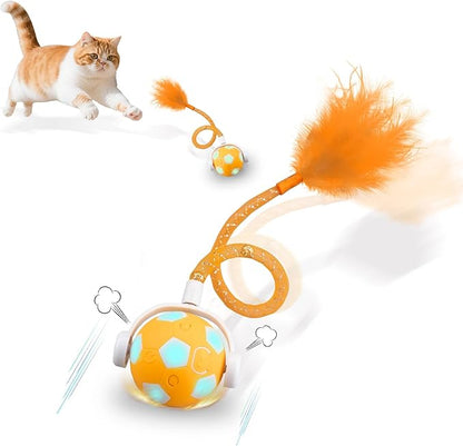 Cat Toy Ball,Interactive Cat Toy Ball with 3 Modes for Indoor Cat,The 2025 Generation Self Moving Cats Toy,Rolling Cats Toy with Feather &amp; Bells for Bored Cats &amp; Small dogs,Touch to Activate (Orange)