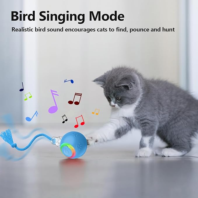 Interactive Cat Toys, Automatic Moving Cat Toys for Bored Indoor Adult Cats, Fast Rolling, Chirping &amp; Motion-Activated Kitty Toys, Fun Gift for Cats with Speedy Tail 2.0, USB Rechargeable, Blue