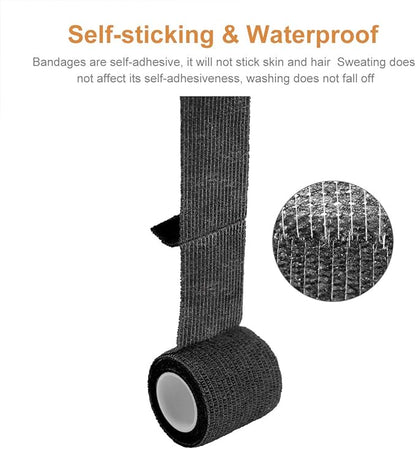 AUPCON Vet Wrap Cohesive Bandages Bulk Self Adhesive Bandage Wrap Self Adherent Wrap Non-Woven for Dogs Pet Animals &amp; Ankle Sprains &amp; Swelling 2 Inch x 5 Yards (2 Inch Black)