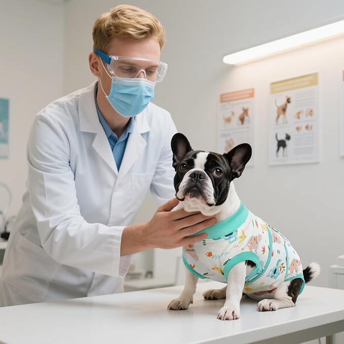 Kuoser Recovery Suit for Dogs Cats After Surgery, Professional Pet Recovery Shirt Dog Abdominal Wounds Bandages, Substitute E-Collar &amp; Cone,Prevent Licking Dog Onesies Pet Surgery Recovery Suit
