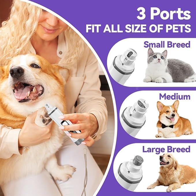 Dog Nail Grinder Quiet-2025 Release Ultra-Quiet Dog &amp; Cat Nail Grinder with LED Light &amp; Battery Display - Painless Nail Trimmer for Small to Large Pets, Thick Nails, and Sensitive Paws