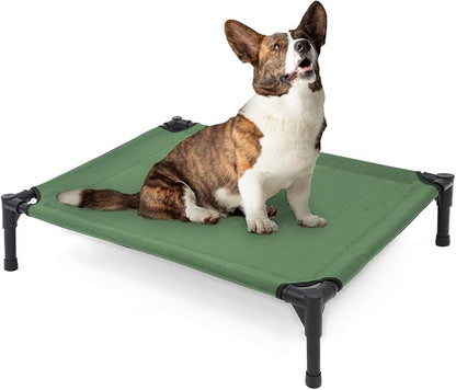Elevated Dog Bed for Small Dogs, Raised Dog Cot Beds Fits Up to 150 LBs, Heavy Duty Pet Cots with Durable Supportive Teslin Recyclable Washable Mesh, Indoor &amp; Outdoor Dog Bed, Green