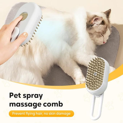3-In-1 Rechargeable Steamy Cat Brush, Deep Cleaning &amp; Hair Removal System with Rotating Handle, 360° Massage for Cats &amp; Dogs (White)