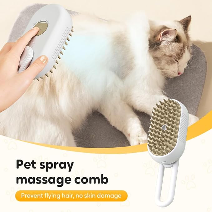 3-In-1 Rechargeable Steamy Cat Brush, Deep Cleaning &amp; Hair Removal System with Rotating Handle, 360° Massage for Cats &amp; Dogs (Mix)