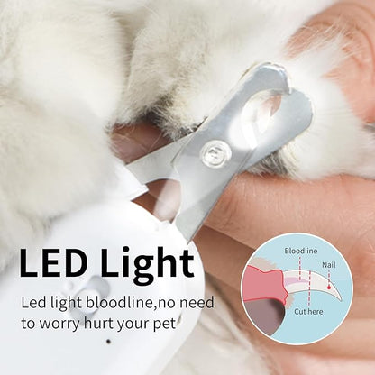 PAKEWAY Pet Nail Clipper with LED &amp; -U-V Light, Cat Claw Trimmer with Ultra Bright LED Light for Nail Bloodline to Avoid Over Cutting, Sharp Angled Blade Grooming Tool for Dog Cat Rabbit Small Animals