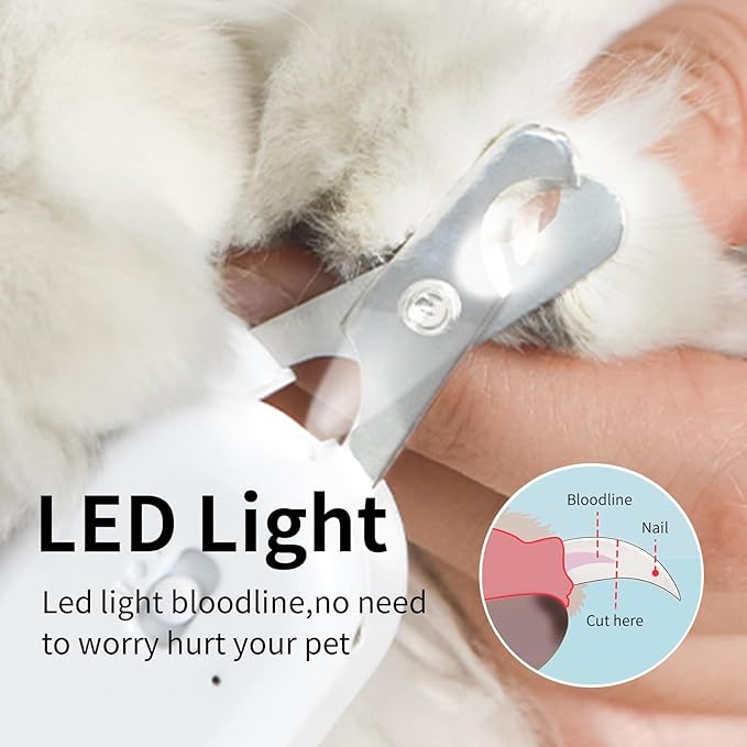 PAKEWAY Pet Nail Clipper with LED &amp; -U-V Light, Cat Claw Trimmer with Ultra Bright LED Light for Nail Bloodline to Avoid Over Cutting, Sharp Angled Blade Grooming Tool for Dog Cat Rabbit Small Animals