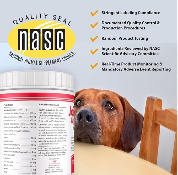Triple Strength Hypo-Allergenic Soft Chews for Dogs - Hip and Joint Support Supplement with Glucosamine, Chondroitin, &amp; MSM - Made in The USA - 120 Soft Chews