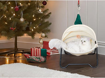 Cat Bed, Pet Hammock Bed for Cats and Dogs, Comfortable and Breathable Elevated Cat &amp; Dog Nest, Easy to Assemble, Cover Removable and Washable, Suitable for Indoor and Outdoor Use (Cream)