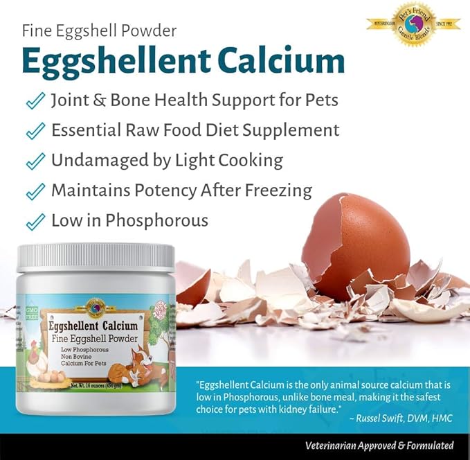 Calcium for Dogs and Cats - Fine Eggshell Powder - Strong Hip &amp; Joint Supplement for Dogs and Cats- Dietary Supplement - No Additives - Pet&