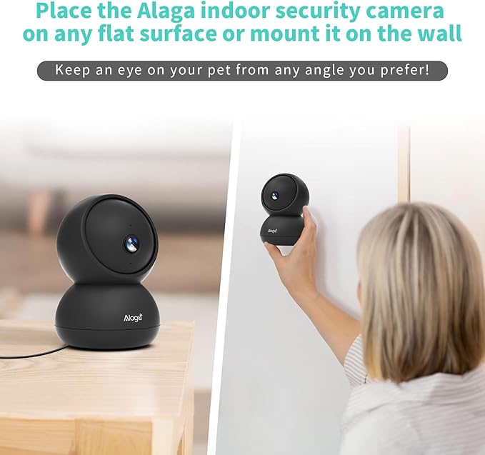 Alaga 3K Pet Camera, Dog Monitor with Phone App, 360° Pan/Tilt, Night Vision, Speaker, WiFi Cameras for Dog/Cat, Compatible with Alexa &amp; Google Assistant, Black, Includes 1-Year Pet Time Album