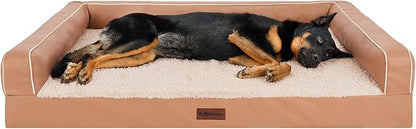 FurHaven Orthopedic Dog Sofa Bed – Memory Foam Couch with Bolsters, Textured Plush &amp; Water-Resistant Cover, Washable Cover, Joint Support - Camel, Jumbo Plus