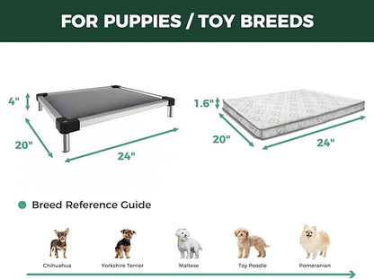 FXW TitanNest Chew-Proof Elevated Dog Bed, Raised Cot for Indoor/Outdoor/Camping Use, Durable &amp; Washable Padded Pet Bed with Exclusive Reuseable Cover for Toy Dogs, 24.0" L x 20.0" W x 4.1" H, Gray