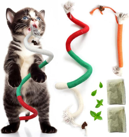 Kittens Toys，Cat Chew Toys for Indoor Cats, Catnip Toy for Teeth Cleaning, Interactive Cat Nip Teething Rope Toys for Cats Kitty, 2 Pack (27.56&amp;7.87 inches，Plus 2 Packs of Catnip)