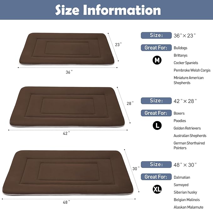 JoicyCo Dog Crate Bed Pad Mat, 36 in Non Slip Bottom Washable Kennel Pad for Medium &amp; Large Dogs, Dark Brown