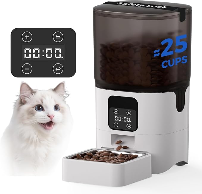 PAPIFEED 6L Automatic Cat &amp; Small Dog Feeder - Programmable Pet Feeder with 36 Daily Meals, Detachable Stainless Steel Bowl, 25 Cup Capacity Smart Food Dispenser for Easy Cleaning