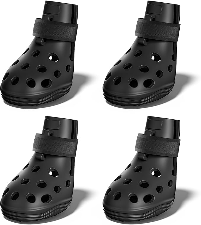 Dog Shoes for Hot Pavement, Breathable Dog Boots Paw Protectors with Adjustable Straps &amp; Non-Slip Sole, Easy On &amp; Off, Waterproof, Easy-Cleaning (Black, M)