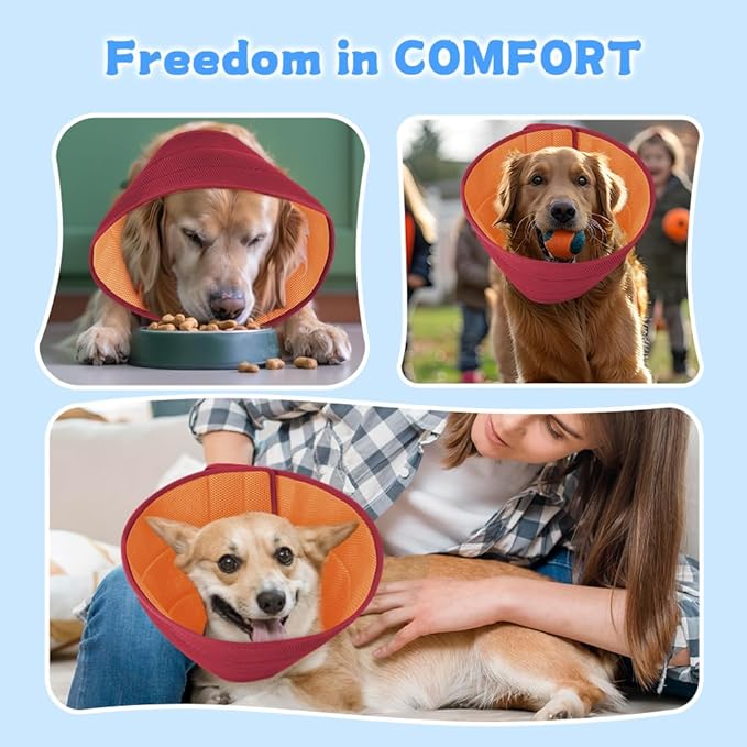 Soft Dog Cone Recovery Collars &amp; Cones After Surgery for Medium Large Dogs, Comfy Ecollars to Stop Licking, Adjustable, Dog Ecollars for Recovery Plastic: Superior Support Fabric: Soft Comfort, XL