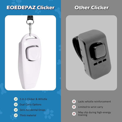 2-in-1 Dog Training Clicker Whistle for Training and Recall, Training Accessories for Puppy, Cats, Horses &amp; Small Animals - 2 Pack with Lanyard, Reward Your Pets Efficiently(White + Light Blue)