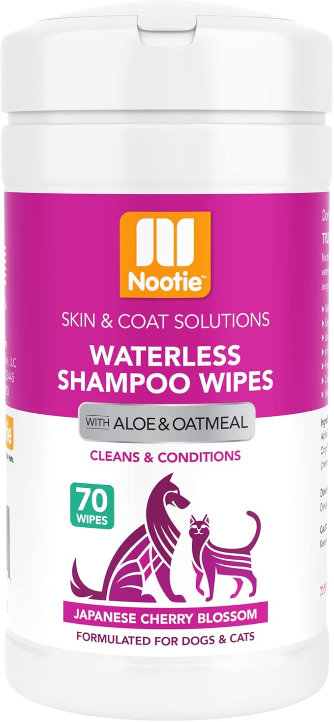Nootie Waterless Shampoo Wipes for Dogs &amp; Cats - Long Lasting Japanese Cherry Blossom Fragrance - Sold in Over 10,000 Vet Clinics and Pet Stores Worldwide, Made in USA - 70 Count