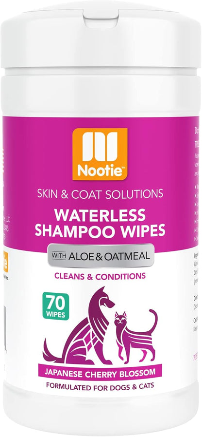 Nootie Waterless Shampoo Wipes for Dogs &amp; Cats - Long Lasting Japanese Cherry Blossom Fragrance - Sold in Over 10,000 Vet Clinics and Pet Stores Worldwide, Made in USA - 70 Count