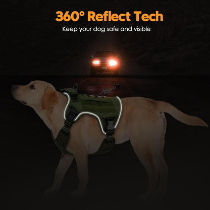 Heavy-Duty Tactical Dog Harness for Large Dogs, No Pull Adjustable Reflective Pet Vest with Molle System, K9 Military-Grade Control for Service Training, Outdoor &amp; 10+ Breeds, Green, XX-Large