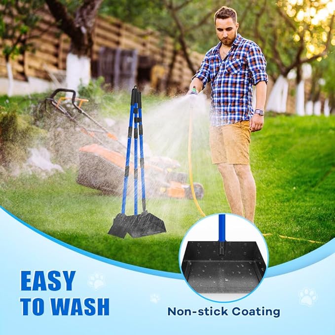 Larger Pooper Scooper Dog Pooper Scooper for Large Medium Small Dogs Heavy Duty Stainless Steel No Bending with Rake &amp; Shovel &amp; Extra Large Tray for Yard