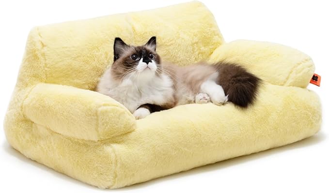 MEWOOFUN Cat Beds for Indoor Cats, Washable Small Dog Beds for Medium Small Dogs &amp; Cats up to 25 Lbs, Fluffy Cat Couch with Non-Slip Bottom (Yellow, 26.0" L x 19.0" W x 13.0" Th)