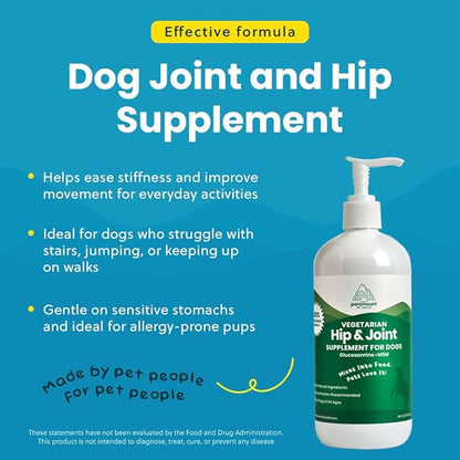 Plant-Based Liquid Glucosamine for Dogs, 1600mg Joint Support with Chondroitin, MSM &amp; Omega 3-6-9, Shellfish-Free Dog Arthritis Supplement for Mobility &amp; Flexibility, Made in USA, 16 oz