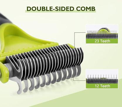 Pecute Pet Dematting Tool 2 Pack - Double Sided Undercoat Rake &amp; Dematting Comb for Detangling Matted or Knotted Undercoat Hair, Great for Medium or Long-haired Dogs &amp; Cats