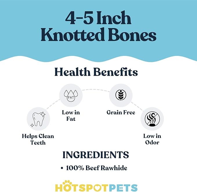 hotspot pets 4-5 Inch Rawhide Dog Chew Bones - Made from Grass Fed Brazilian Cows - Great for Dental &amp; Oral Care -for Medium Chewers (30 Pack)