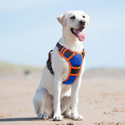 Eagloo Dog Harness for Large Dogs, No Pull Service Vest with Reflective Strips and Control Handle, Adjustable and Comfortable for Walking, No Choke Pet Harness with 2 Metal Rings, Blue &amp; Orange, L