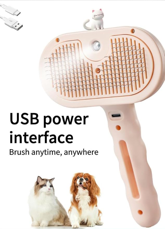 Pet Grooming Steam Brush, Pet Spray Hair Removal Comb, Anti-Static, Rechargeable, Comfortable Grip, for Dogs &amp; Cats, Spray Hair Removal Comb, Steam Brush for Shedding &amp; Grooming, White