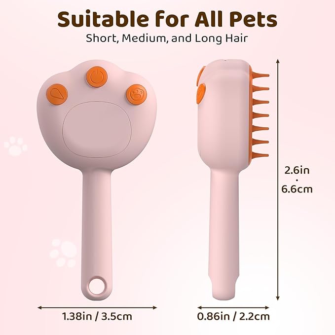 Steam Cat Brush, 6-in-1 Dog Brush Spritz Defur Comb with Pet Waterless Shampoo, Steamy Skin Friendly Deshedding Grooming Tool, Suitable for Shedding &amp; Haired Pets, Pet Supplies Accessories, Pink