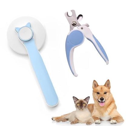 2PCS Pet Grooming Kit, Cat Brushes &amp; Cat Nail Clipper, Cat Grooming Brush for Sedding and Grooming Fur（Blue）