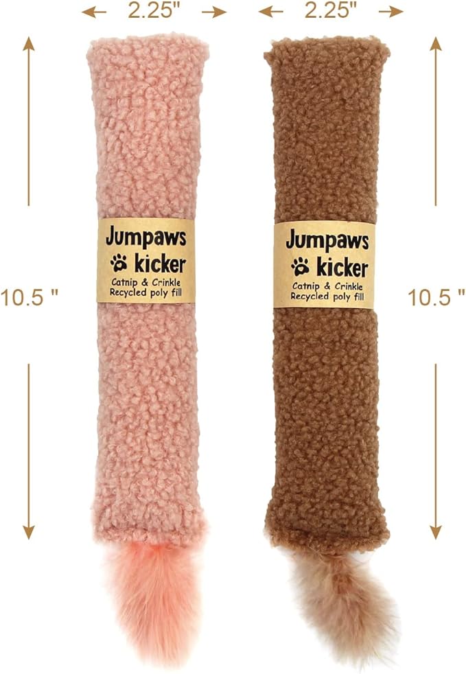 2 Pack Natural Interactive Catnip &amp; Silvervine Cat Kicker with Tail, Bite Resistant Chew Toy, Crinkle Kicker, Accessories for Indoor Cat, Sherpa Material