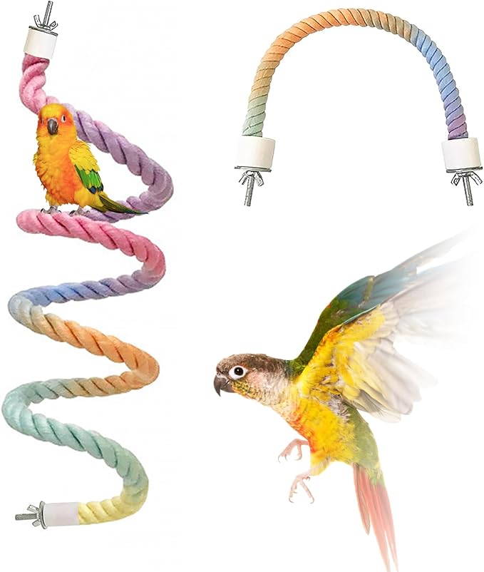 2pcs Gradient Colorful Bird Rope Perch Stand,Bird Cage Climbing Rope Toys Accessories,Bendable Climbing,Parakeet Lovebirds Cockatiels Budgies Play (15.7&