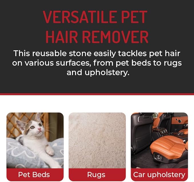 Pet Hair Remover Rock – 3 Pack Reusable Dog &amp; Cat Hair Cleaner for Carpet, Upholstery &amp; Auto Interiors – Easy Lint &amp; Fur Removal Tool – No Roller or Brush