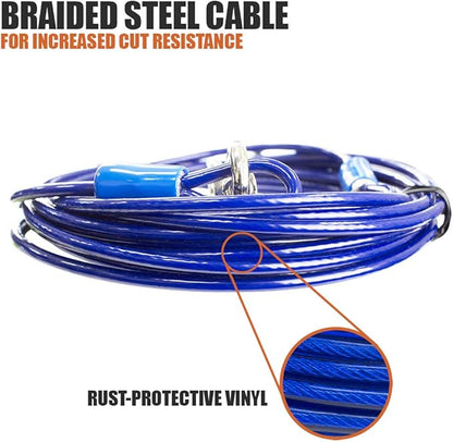 BV Dog Tie Out Cable 25 Feet - Heavy Duty Dog Lead Up to 60 Pounds - Reflective &amp; Rust-Free with Quick Release Swivel Clips &amp; 360° Rotating Clasp - Tangle-Free Dogs Runner for Yard (Blue, Pair)
