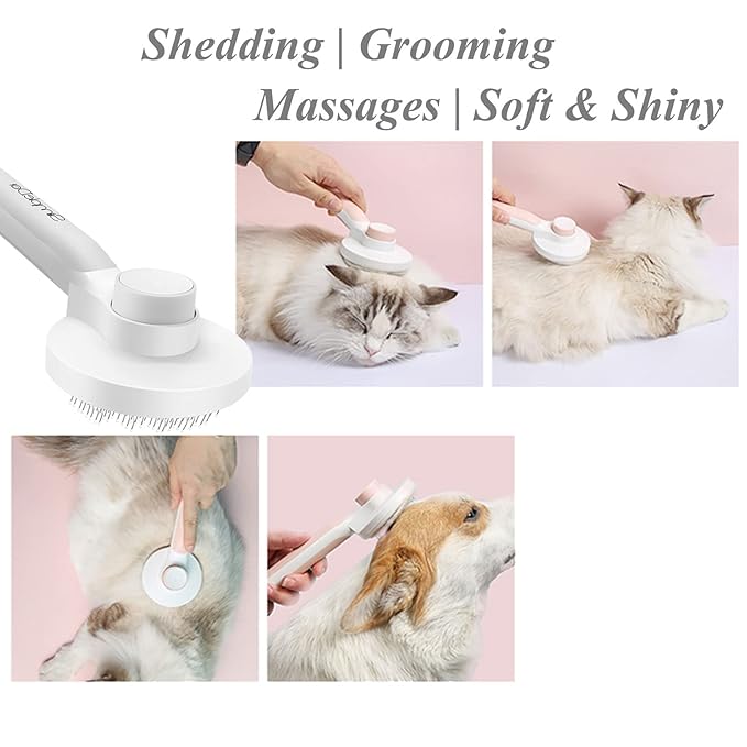 Self Cleaning Slicker Brush for Dogs and Cats, Pet Grooming Hair Brush, Removes Undercoat, Loose Hair, Mats, Tangles, and Dirt, Massages All Hair Types, Gray