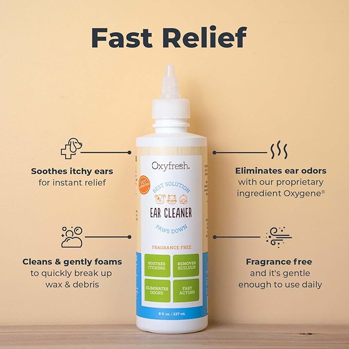 Oxyfresh Advanced Pet Ear Cleaner - Best Dog Ear Cleaner Solution - Helps with Yeast, Wax, Dirt &amp; Itchy Ear Canal - Cleaning, Soothing, &amp; Sting-Free Dog Ear Wash &amp; Cat Ear Rinse 8oz