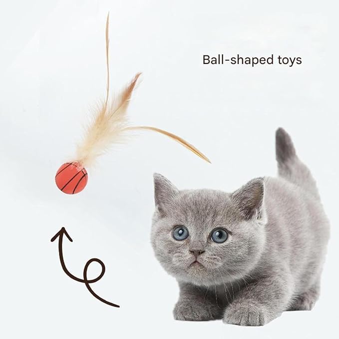 2025 New Interactive Cat Feather Ball Toy Set - Elastic Bouncy Cat Toys with Feather Tails, Silicone Rolling Balls for Indoor Cats &amp; Kitten Exercise, Safe &amp; Fun Play (1 Set)