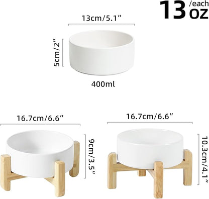 Ceramic Raised Dog and Cat Bowl Set, 2 Heights Elevated Stand, Food and Water Bowl for Small Breed Dogs, Cats, Kitty, Weighted Dog Dishes, Pet Bowls(5.1&
