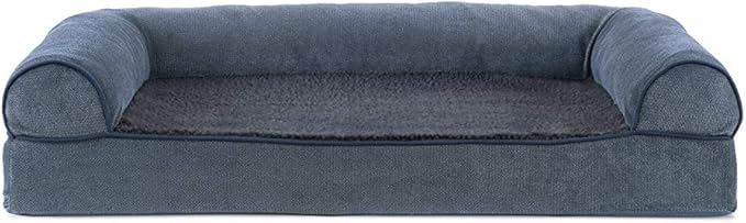 Furhaven Orthopedic Dog Bed for Medium/Small Dogs w/ Removable Bolsters &amp; Washable Cover, For Dogs Up to 35 lbs - Sherpa &amp; Chenille Sofa - Orion Blue, Medium