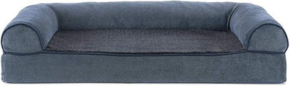 Furhaven Cooling Gel Dog Bed for Medium/Small Dogs w/ Removable Bolsters &amp; Washable Cover, For Dogs Up to 35 lbs - Sherpa &amp; Chenille Sofa - Orion Blue, Medium
