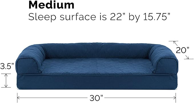 Furhaven Orthopedic Dog Bed for Medium/Small Dogs w/ Removable Bolsters &amp; Washable Cover, For Dogs Up to 35 lbs - Quilted Sofa - Navy (Blue), Medium