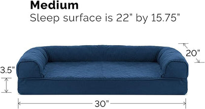 Furhaven Orthopedic Dog Bed for Medium/Small Dogs w/ Removable Bolsters &amp; Washable Cover, For Dogs Up to 35 lbs - Quilted Sofa - Navy (Blue), Medium