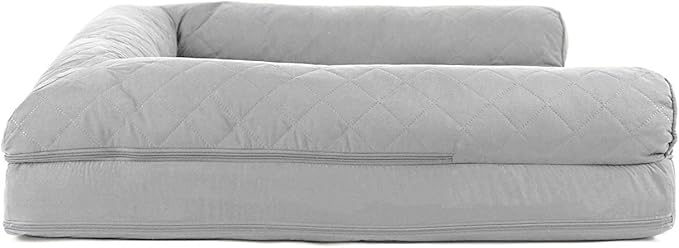 Furhaven Cooling Gel Dog Bed for Large Dogs w/ Removable Bolsters &amp; Washable Cover, For Dogs Up to 95 lbs - Quilted Sofa - Silver Gray, Jumbo/XL