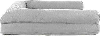Furhaven Cooling Gel Dog Bed for Large Dogs w/ Removable Bolsters &amp; Washable Cover, For Dogs Up to 95 lbs - Quilted Sofa - Silver Gray, Jumbo/XL