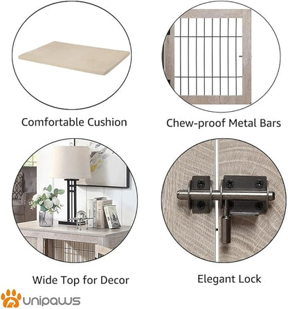 unipaws 36 Inch Furniture Style Dog Crate for Medium Dogs, Indoor Puppy Kennel with Door, Modern Decorative Wood Wire Pet Cage, Pretty Cute End Side Table Nightstand, Weathered Grey