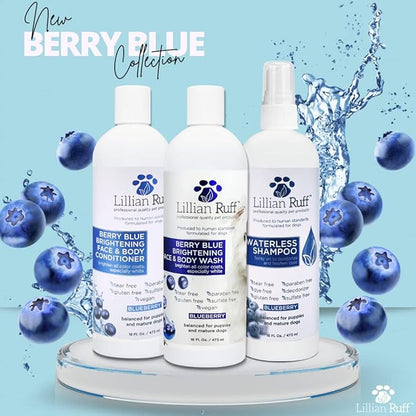 Lillian Ruff PRO Formula Berry Blue Brightening Dog Shampoo &amp; Conditioner Set - Professional Show-Quality Whitening, Stain &amp; Odor Eliminator, Hydrating Relief for Dry Skin, ProVitamin B5, USA Made